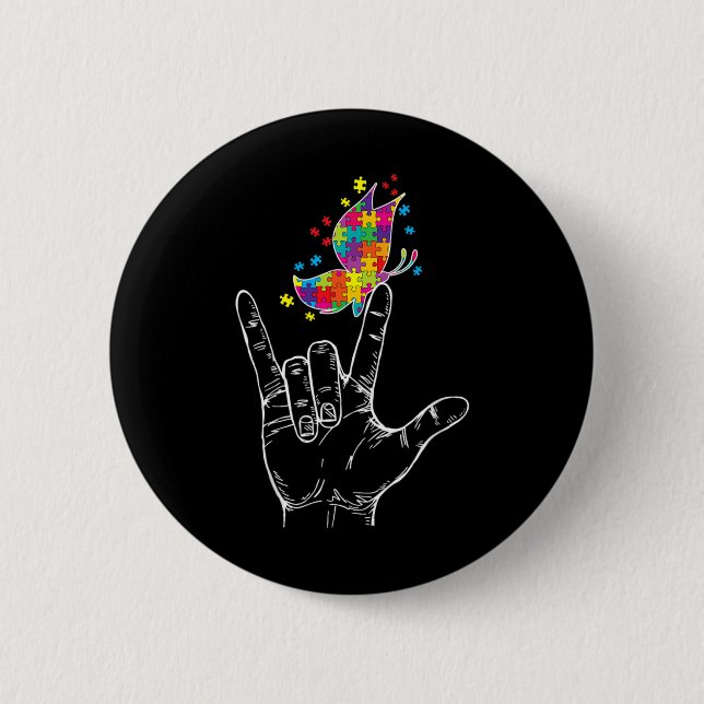 Autismus-Bewusstsein Ich liebe dich Asl-Handzeiche Button (Vorderseite)