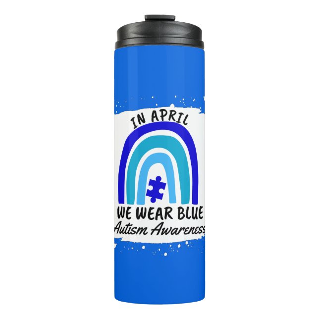 Autismus Bewusstsein im April tragen wir Blau Thermosbecher (Vorderseite)