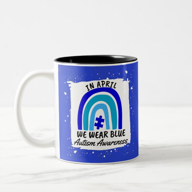 Autismus Bewusstsein im April tragen wir Blau Zweifarbige Tasse (Links)