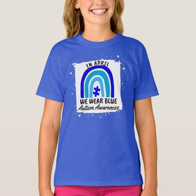 Autismus Bewusstsein im April tragen wir blauen T  T-Shirt (Vorderseite)