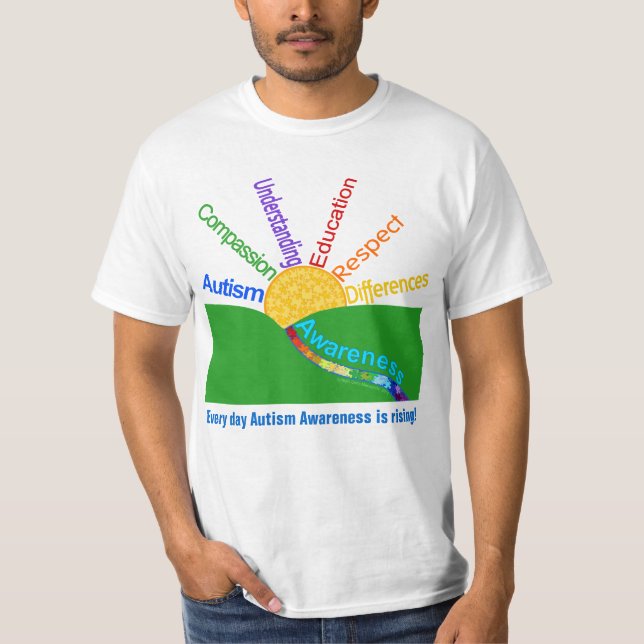 Autismus-Bewusstsein ist aufgehende Sonne-Entwurf T-Shirt (Vorderseite)