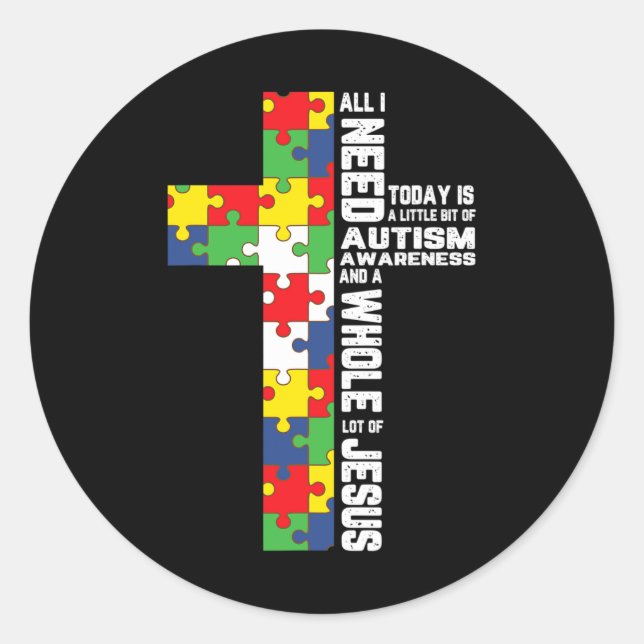 Autismus Bewusstsein Jesus Kreuz Puzzle Cool Chris Runder Aufkleber (Vorderseite)
