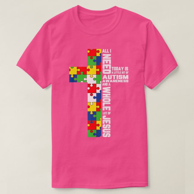 Autismus Bewusstsein Jesus Kreuz Puzzle Cool Chris T-Shirt (Design vorne)