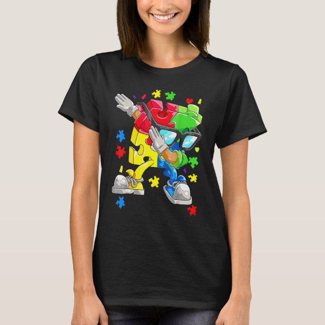 Autismus Bewusstsein Jungen Kinder Dabbing Puzzle  T-Shirt (Vorderseite)