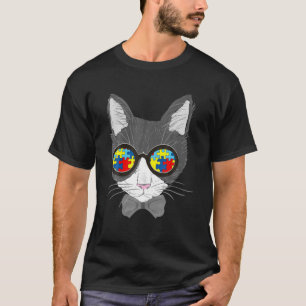 Autismus Bewusstsein Katze Brille Sonnenbrille Puz T-Shirt