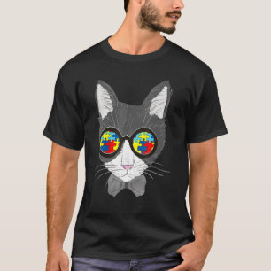 Autismus Bewusstsein Katze Brille Sonnenbrille Puz T-Shirt