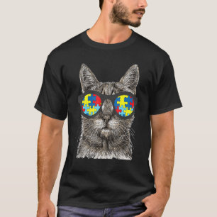 Autismus Bewusstsein Katzengesicht Sonnenbrille Pu T-Shirt