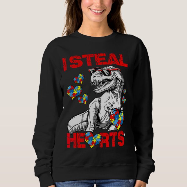 Autismus Bewusstsein Kinder Dinosaurier Rex I Stea Sweatshirt (Vorderseite)