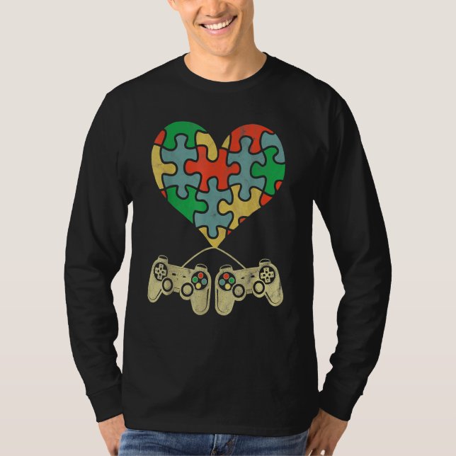 Autismus Bewusstsein Kinder Video Gamer Puzzle Pie T-Shirt (Vorderseite)