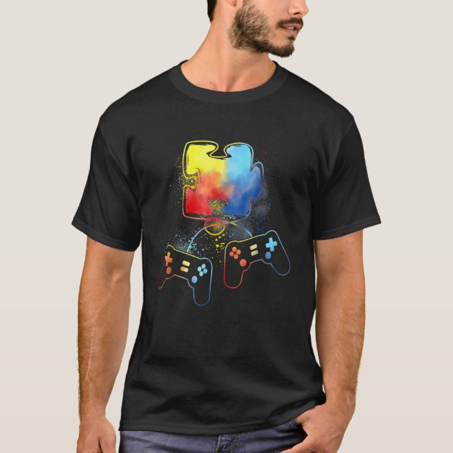 Autismus Bewusstsein Kinder Video Gamer Puzzle Pie T-Shirt (Vorderseite)