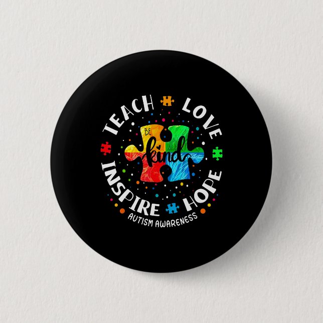 Autismus Bewusstsein Lehrer Shirt Autismus Bewusst Button (Vorderseite)