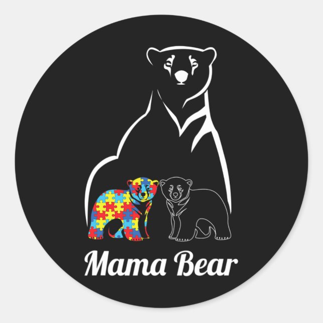 Autismus Bewusstsein Mama Bären Mama Autistisches  Runder Aufkleber (Vorderseite)