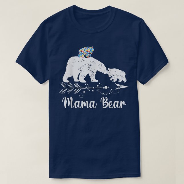 Autismus Bewusstsein Mama Bären Mama Unterstützung T-Shirt (Design vorne)