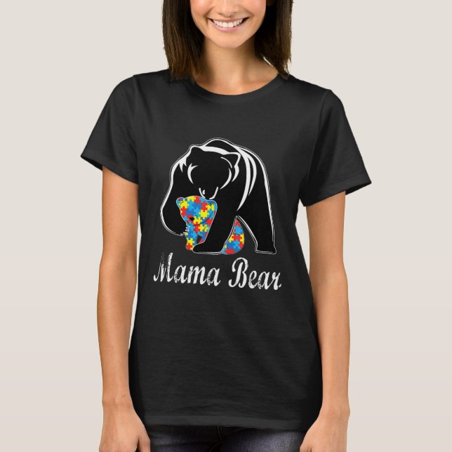 Autismus Bewusstsein Mama Bären Unterstützung Auti T-Shirt (Vorderseite)