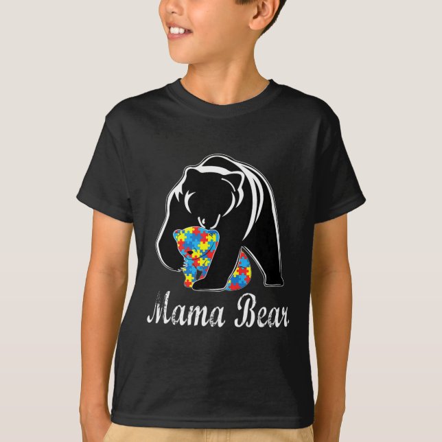 Autismus Bewusstsein Mama Bären Unterstützung Auti T-Shirt (Vorderseite)