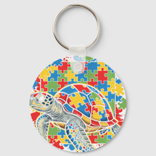 Autismus-Bewusstsein Meeresschildkröte Puzzle Auti Schlüsselanhänger