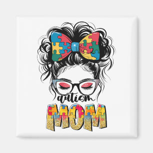 Autismus Bewusstsein Messy Bun Autismus Mama Coque Magnet