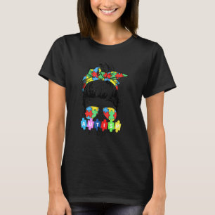 Autismus-Bewusstsein-Mom-Leben-Unordentlicher-Bun- T-Shirt