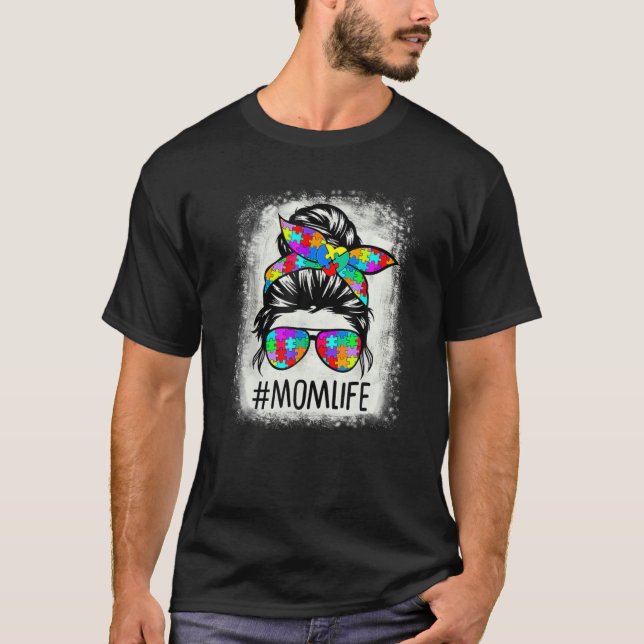 Autismus Bewusstsein Momlife Messy Bun Puzzle Beac T-Shirt (Vorderseite)