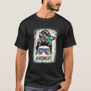Autismus Bewusstsein Momlife Messy Bun Puzzle Beac T-Shirt
