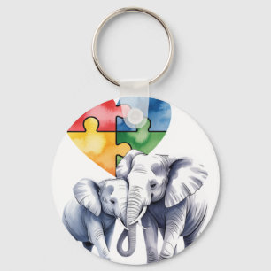 Autismus-Bewusstsein-Mutter-Elefant mit Baby-Puzzl Schlüsselanhänger