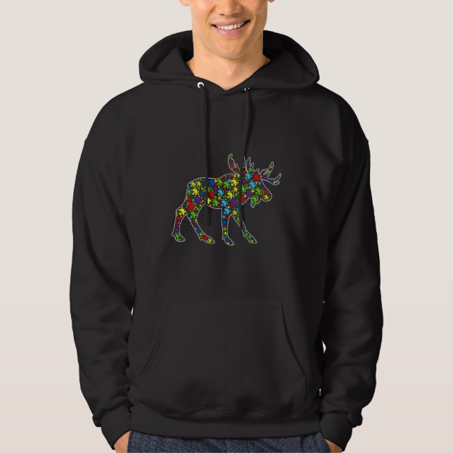 Autismus Bewusstsein Niedlich Elch Puzzle Piece Ti Hoodie (Vorderseite)