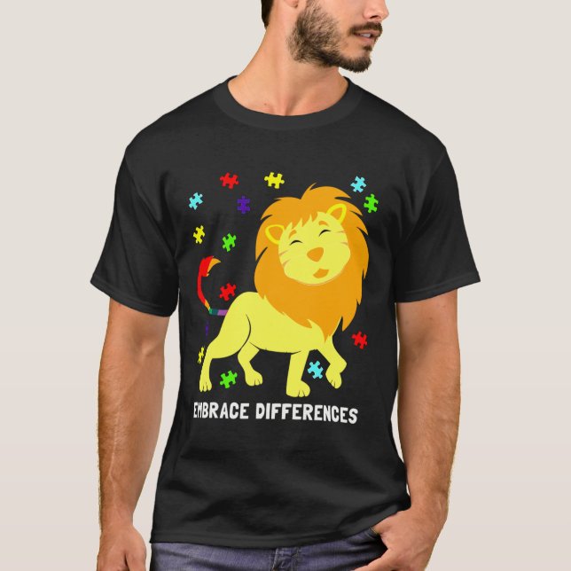 Autismus Bewusstsein Niedlich Lion Puzzle Pieces R T-Shirt (Vorderseite)