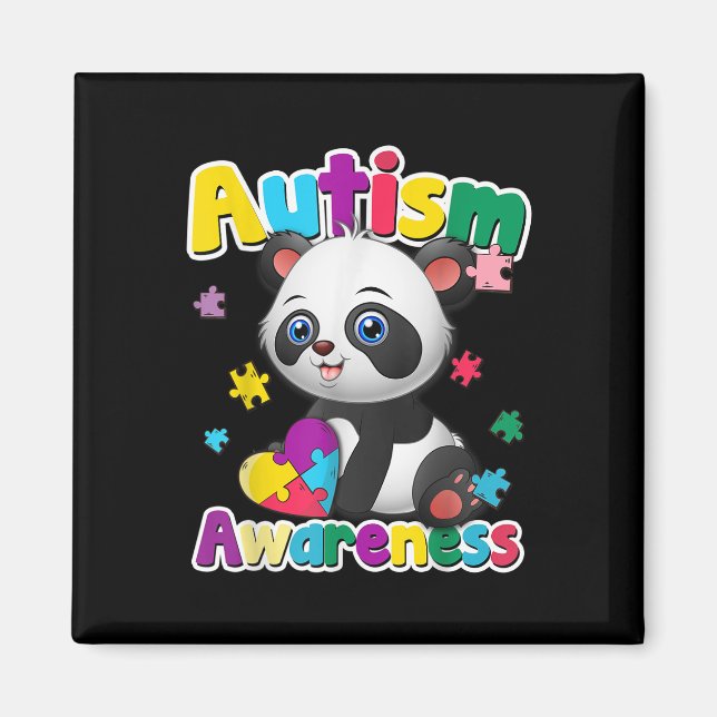 Autismus Bewusstsein Panda Puzzle Pieces Farben Ge Magnet (Vorne)