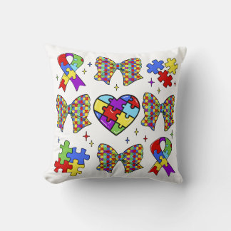 Autismus Bewusstsein Puzzle Piece Coquette Bow Kissen