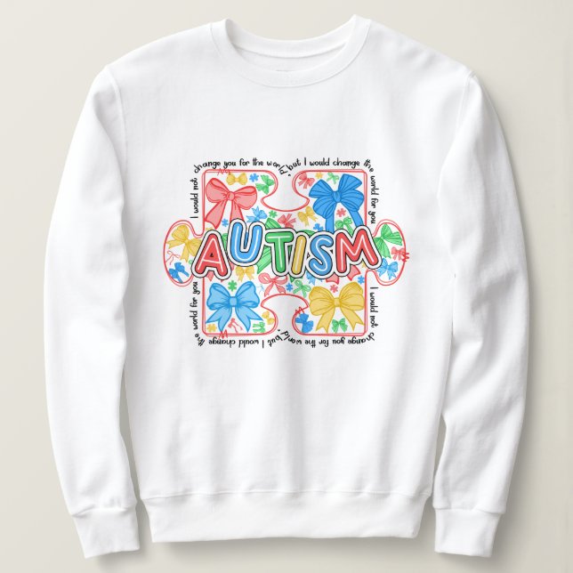 Autismus Bewusstsein Puzzle Piece Coquette Bow Sweatshirt (Design vorne)