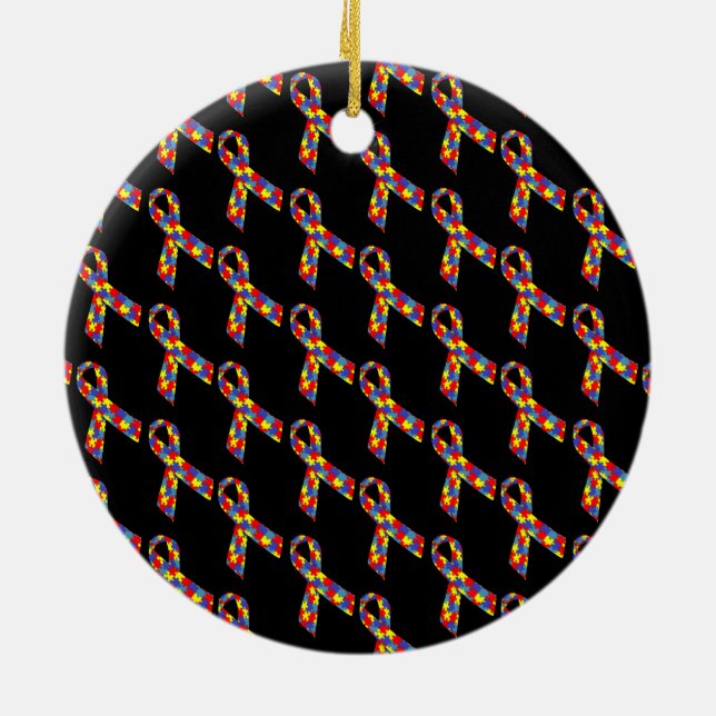 Autismus Bewusstsein Puzzle Ribbon Keramikornament (Hinten)