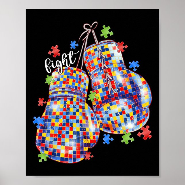 Autismus-Bewusstsein Puzzle-Teil Boxhandschuhe Män Poster (Vorne)