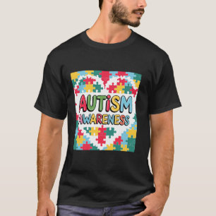 Autismus-Bewusstsein Regenbogen-Puzzle-Herz-Unters T-Shirt