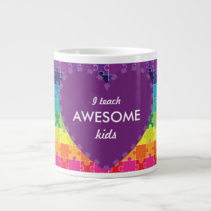 Autismus-Bewusstsein Regenbogen-Puzzleteile Jumbo-Tasse