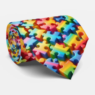 Autismus-Bewusstsein Regenbogen-Puzzleteile Schlip Krawatte