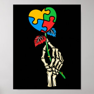 Autismus Bewusstsein Schädelhand Rose Autismus Puz Poster