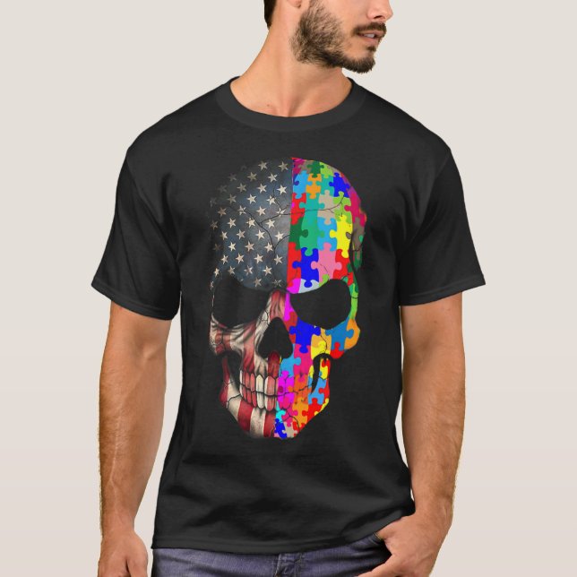 Autismus Bewusstsein Schädelpuzzle Stücke Schädel  T-Shirt (Vorderseite)