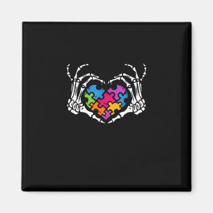Autismus Bewusstsein Skeletton Hand Herz Puzzle Pi Magnet