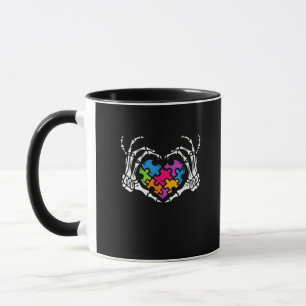 Autismus Bewusstsein Skeletton Hand Herz Puzzle Pi Tasse