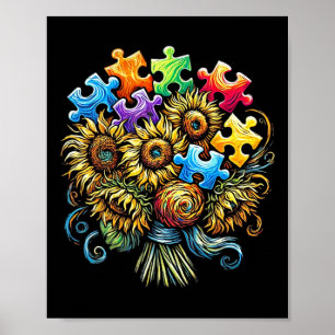Autismus Bewusstsein Sonnenblume Bouquet Männer Fr Poster