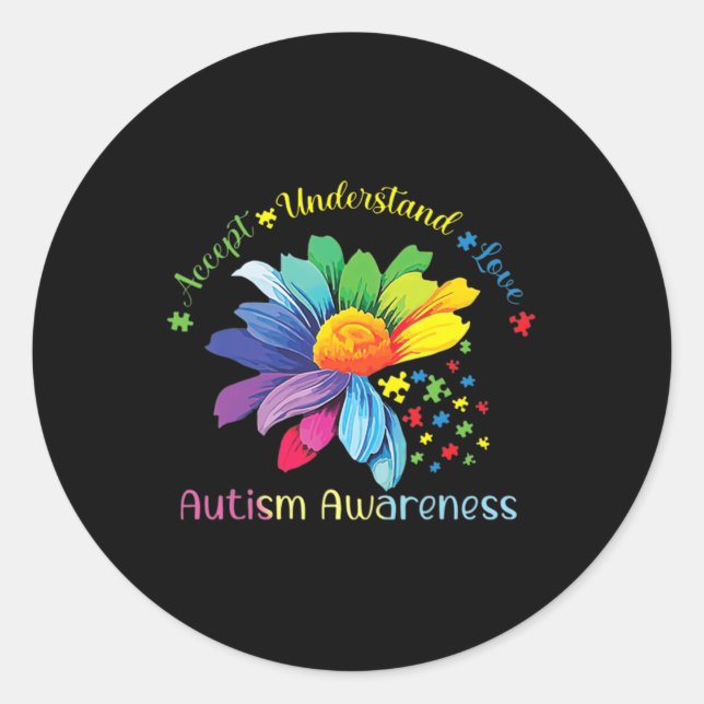 Autismus Bewusstsein Sonnenblumen Akzeptanz verste Runder Aufkleber (Vorderseite)