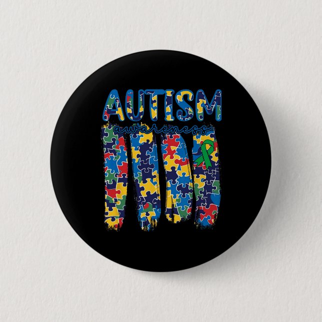 Autismus Bewusstsein Spectrum Pinselstrich Puzzle  Button (Vorderseite)