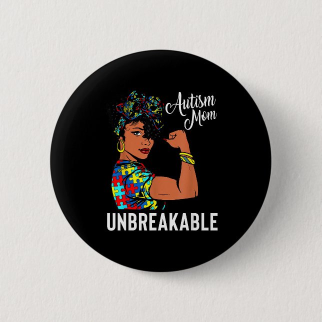 Autismus-Bewusstsein Starke Mutter Afro-Mutter Sch Button (Vorderseite)