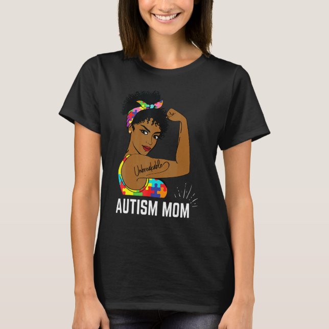 Autismus-Bewusstsein Starke Mutter Afro Mutter Sch T-Shirt (Vorderseite)