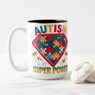 Autismus-Bewusstsein Superhelden-Schild | Autismus Zweifarbige Tasse