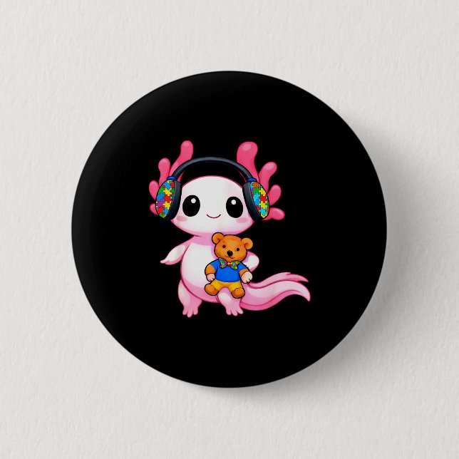 Autismus-Bewusstsein süßer Axolotl-Tier  Button (Vorderseite)