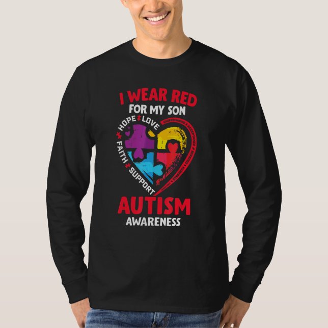 Autismus Bewusstsein trage ich rot für meine Sohn  T-Shirt (Vorderseite)