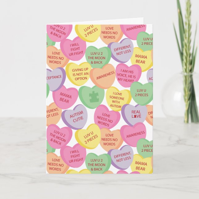 Autismus Bewusstsein Valentine Herzwürze Redewendu Feiertagskarte (Vorderseite)