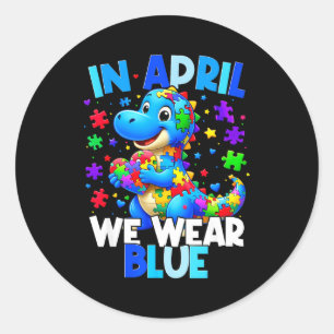 Autismus-Bewusstseins-April Wir tragen Blau T Rex  Runder Aufkleber
