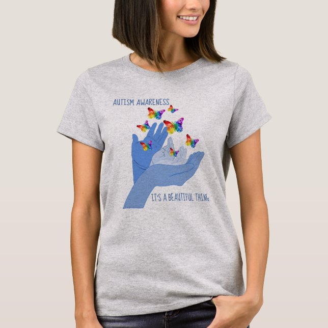 Autismus-Bewusstseins-Gruppe Schmetterlinge T-Shirt (Vorderseite)